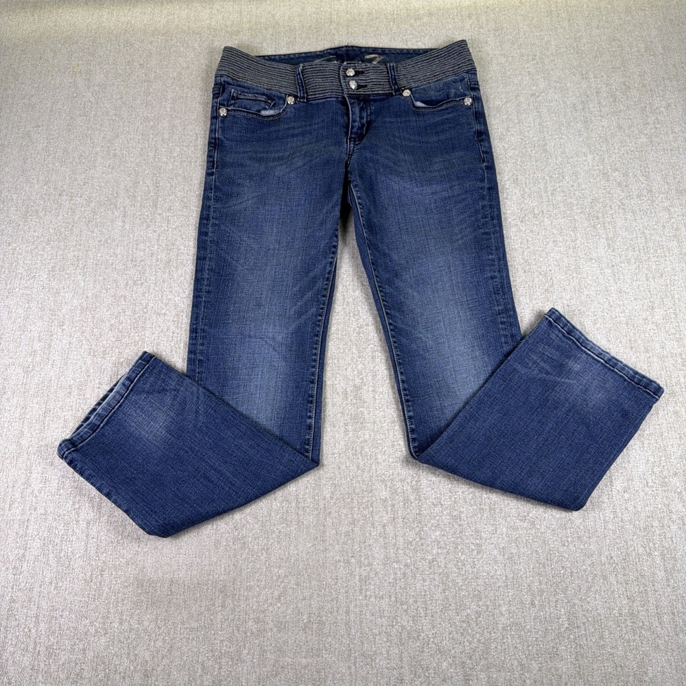 Seven7 Silver Ribbed Waistband Noel Blue Women's Size 8P Denim Jeans